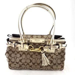 Coach Signature Logo Canvas Handbag Purse Pockets